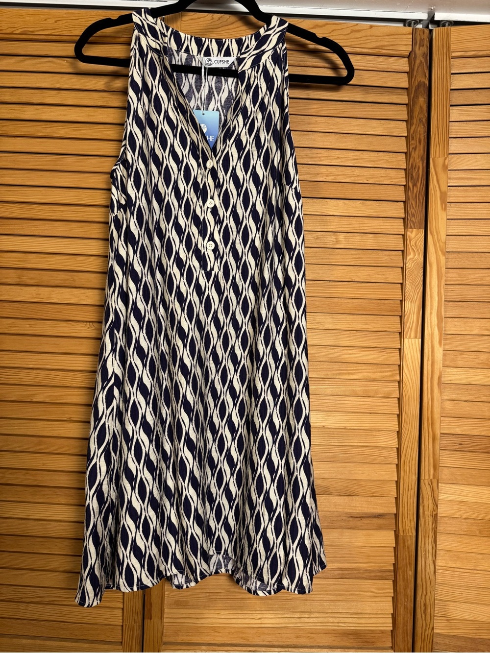 Cupshe Chic Geometric Print Mini Dress Navy Blue White Sleeveless Size Medium
